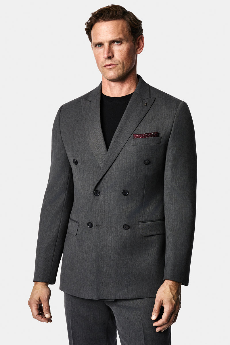 Koyu Füme 7 Drop Süper Slim Fit Sivri Yaka Desenli Yünlü Kruvaze Takım Elbise