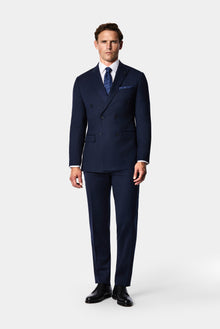 Koyu Lacivert 7 Drop Süper Slim Fit Sivri Yaka Desenli Yünlü Kruvaze Takım Elbise