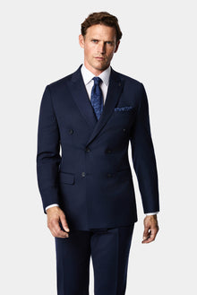 Koyu Lacivert 7 Drop Süper Slim Fit Sivri Yaka Desenli Yünlü Kruvaze Takım Elbise