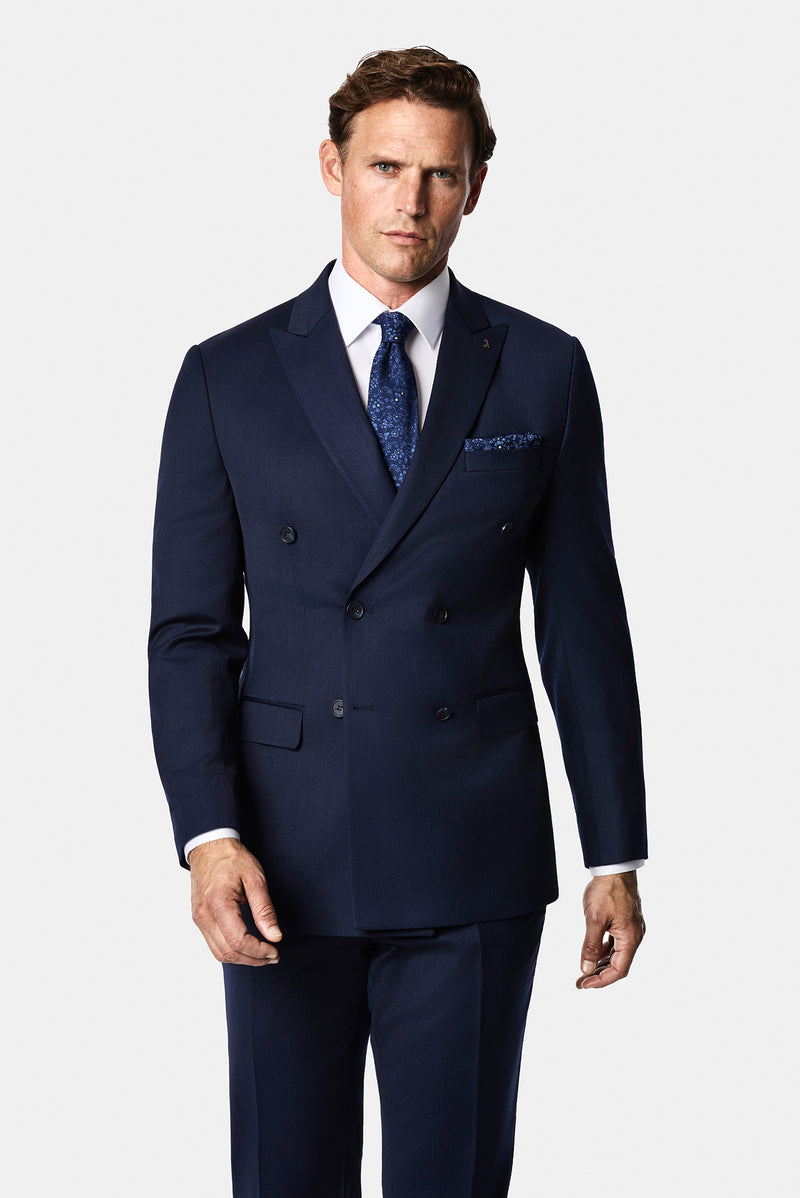 Koyu Lacivert 7 Drop Süper Slim Fit Sivri Yaka Desenli Yünlü Kruvaze Takım Elbise