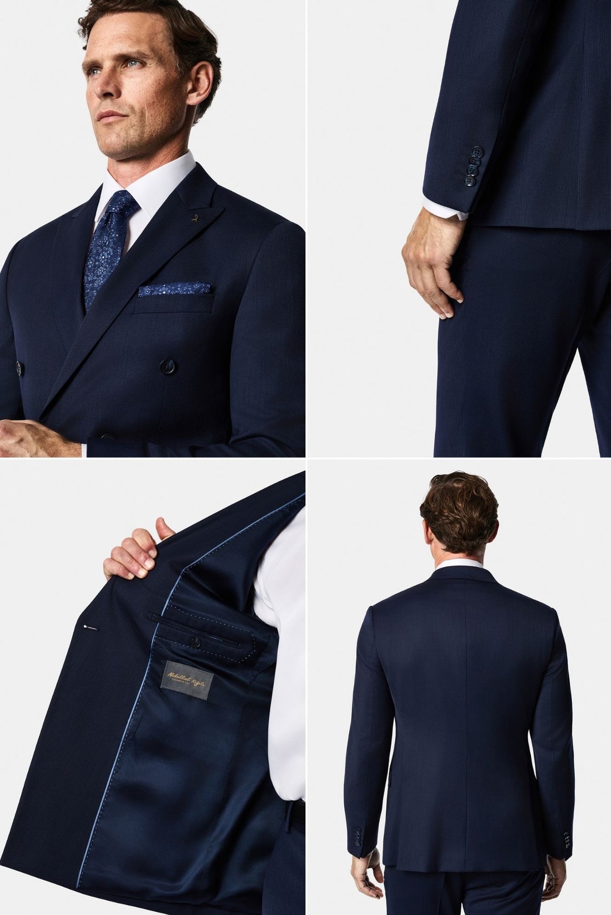 Koyu Lacivert 7 Drop Süper Slim Fit Sivri Yaka Desenli Yünlü Kruvaze Takım Elbise