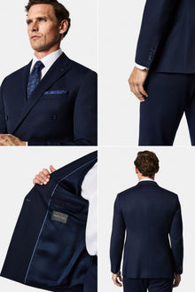 Koyu Lacivert 7 Drop Süper Slim Fit Sivri Yaka Desenli Yünlü Kruvaze Takım Elbise