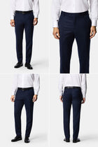 Koyu Lacivert 7 Drop Süper Slim Fit Sivri Yaka Desenli Yünlü Kruvaze Takım Elbise