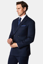Koyu Lacivert 7 Drop Süper Slim Fit Sivri Yaka Desenli Yünlü Kruvaze Takım Elbise