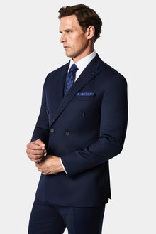 Koyu Lacivert 7 Drop Süper Slim Fit Sivri Yaka Desenli Yünlü Kruvaze Takım Elbise