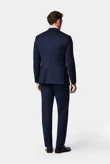 Koyu Lacivert 7 Drop Süper Slim Fit Sivri Yaka Desenli Yünlü Kruvaze Takım Elbise