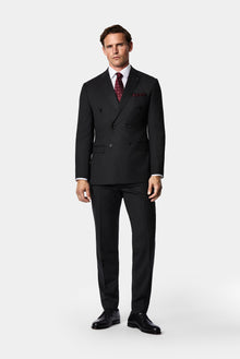 Koyu Antrasit 7 Drop Süper Slim Fit Sivri Yaka Desenli Yünlü Kruvaze Takım Elbise