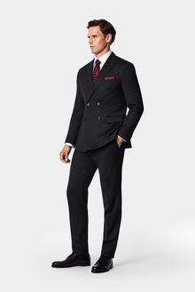 Koyu Antrasit 7 Drop Süper Slim Fit Sivri Yaka Desenli Yünlü Kruvaze Takım Elbise