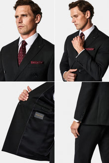 Koyu Antrasit 7 Drop Süper Slim Fit Sivri Yaka Desenli Yünlü Kruvaze Takım Elbise