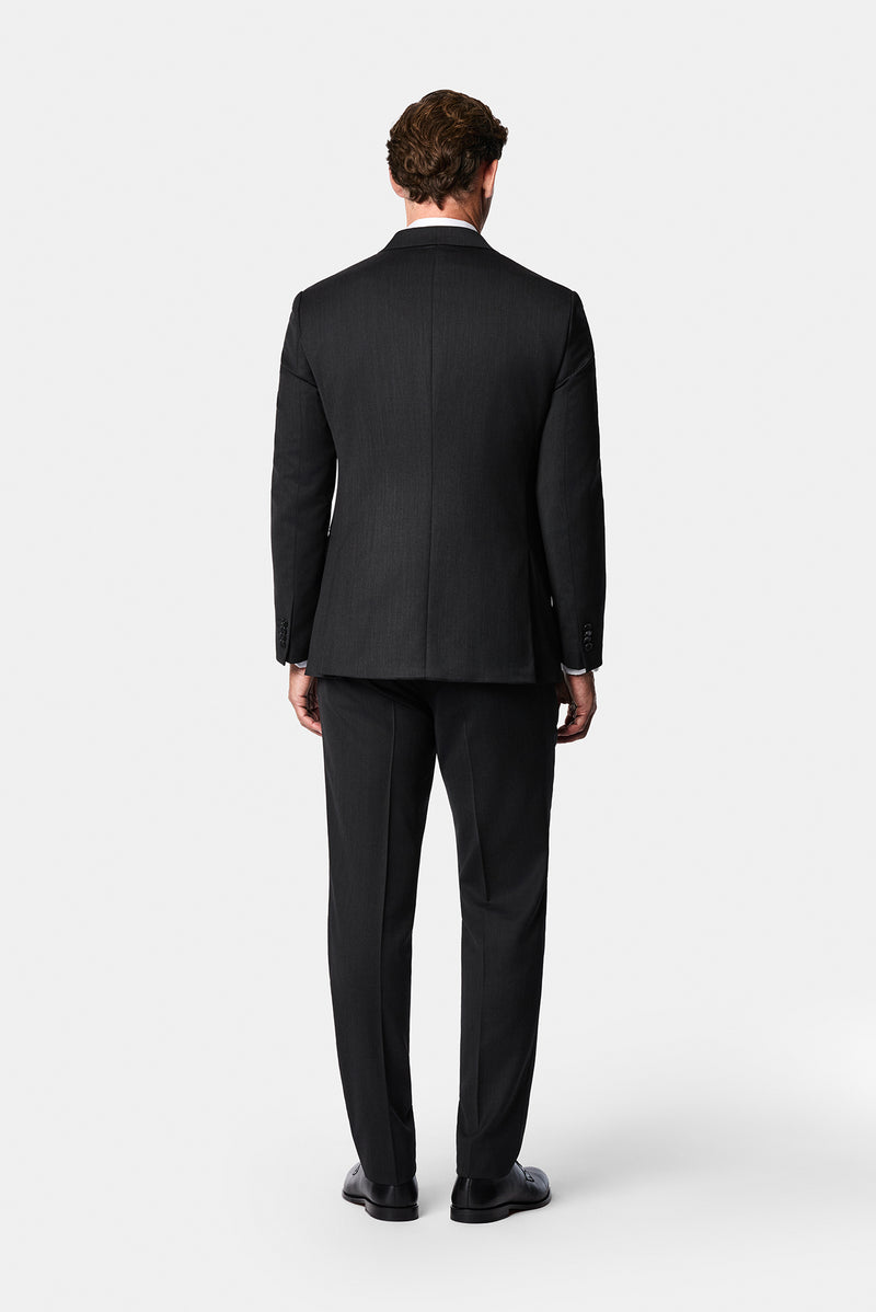 Koyu Antrasit 7 Drop Süper Slim Fit Sivri Yaka Desenli Yünlü Kruvaze Takım Elbise