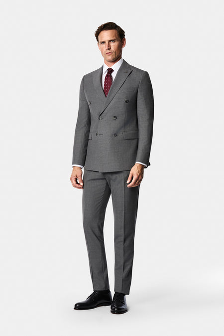 Açık Füme 7 Drop Slim Fit Sivri Yaka Yünlü Çizgili Kruvaze Takım Elbise