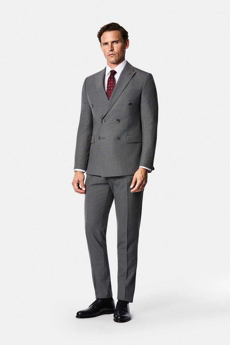 Açık Füme 7 Drop Slim Fit Sivri Yaka Yünlü Çizgili Kruvaze Takım Elbise