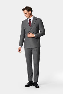 Açık Füme 7 Drop Slim Fit Sivri Yaka Yünlü Çizgili Kruvaze Takım Elbise