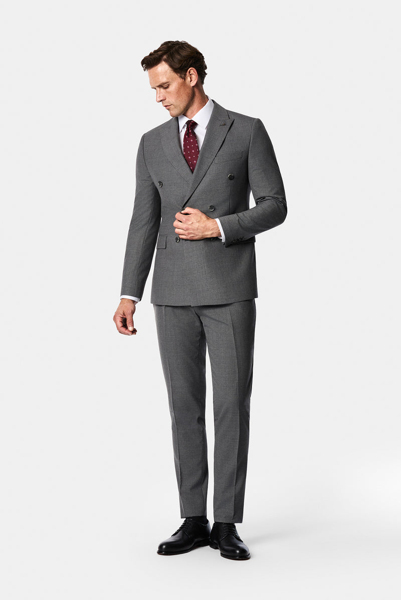 Açık Füme 7 Drop Slim Fit Sivri Yaka Yünlü Çizgili Kruvaze Takım Elbise