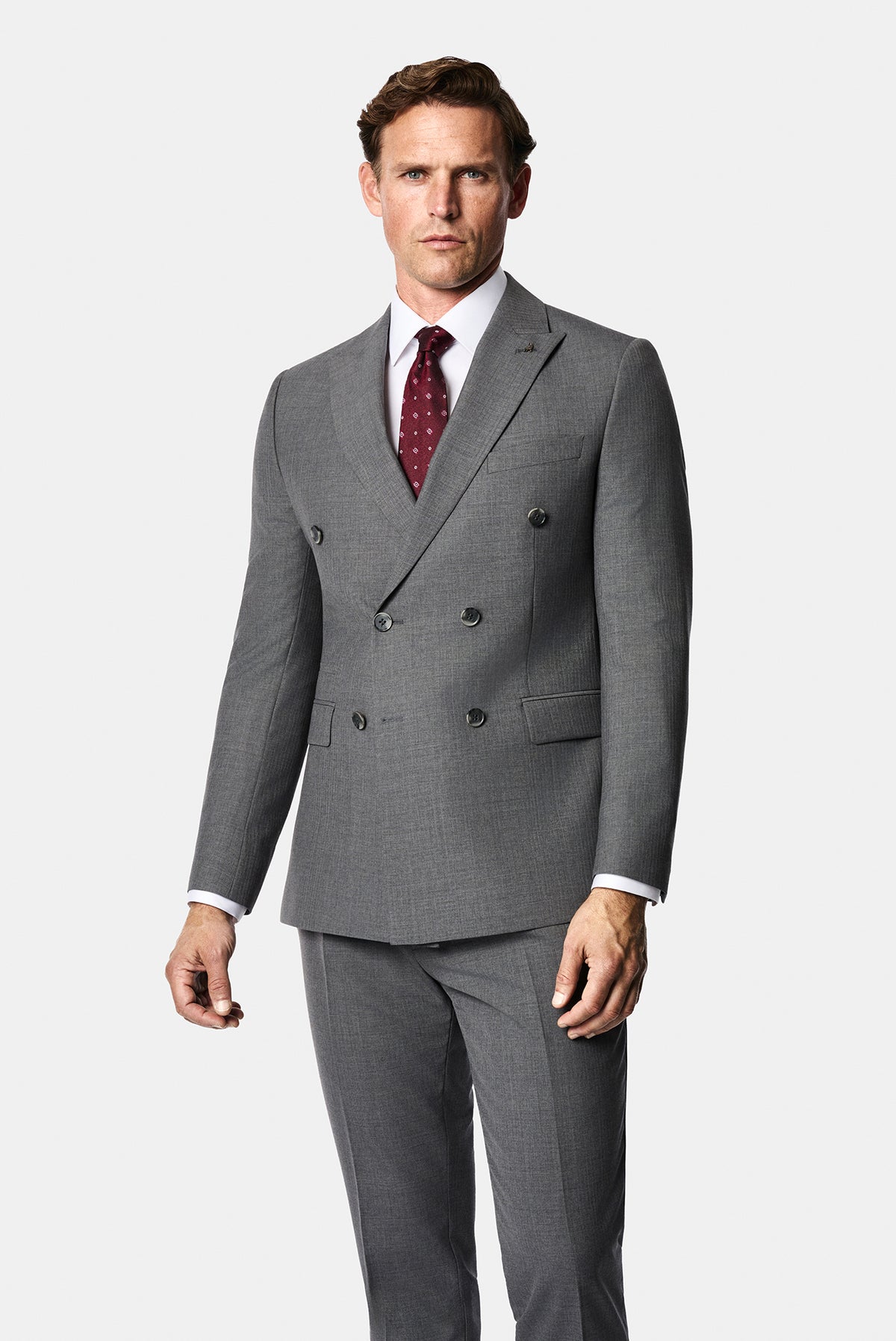 Açık Füme 7 Drop Slim Fit Sivri Yaka Yünlü Çizgili Kruvaze Takım Elbise