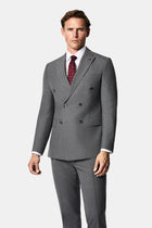 Açık Füme 7 Drop Slim Fit Sivri Yaka Yünlü Çizgili Kruvaze Takım Elbise
