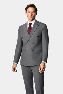 Açık Füme 7 Drop Slim Fit Sivri Yaka Yünlü Çizgili Kruvaze Takım Elbise
