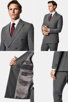 Açık Füme 7 Drop Slim Fit Sivri Yaka Yünlü Çizgili Kruvaze Takım Elbise