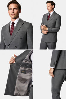 Açık Füme 7 Drop Slim Fit Sivri Yaka Yünlü Çizgili Kruvaze Takım Elbise