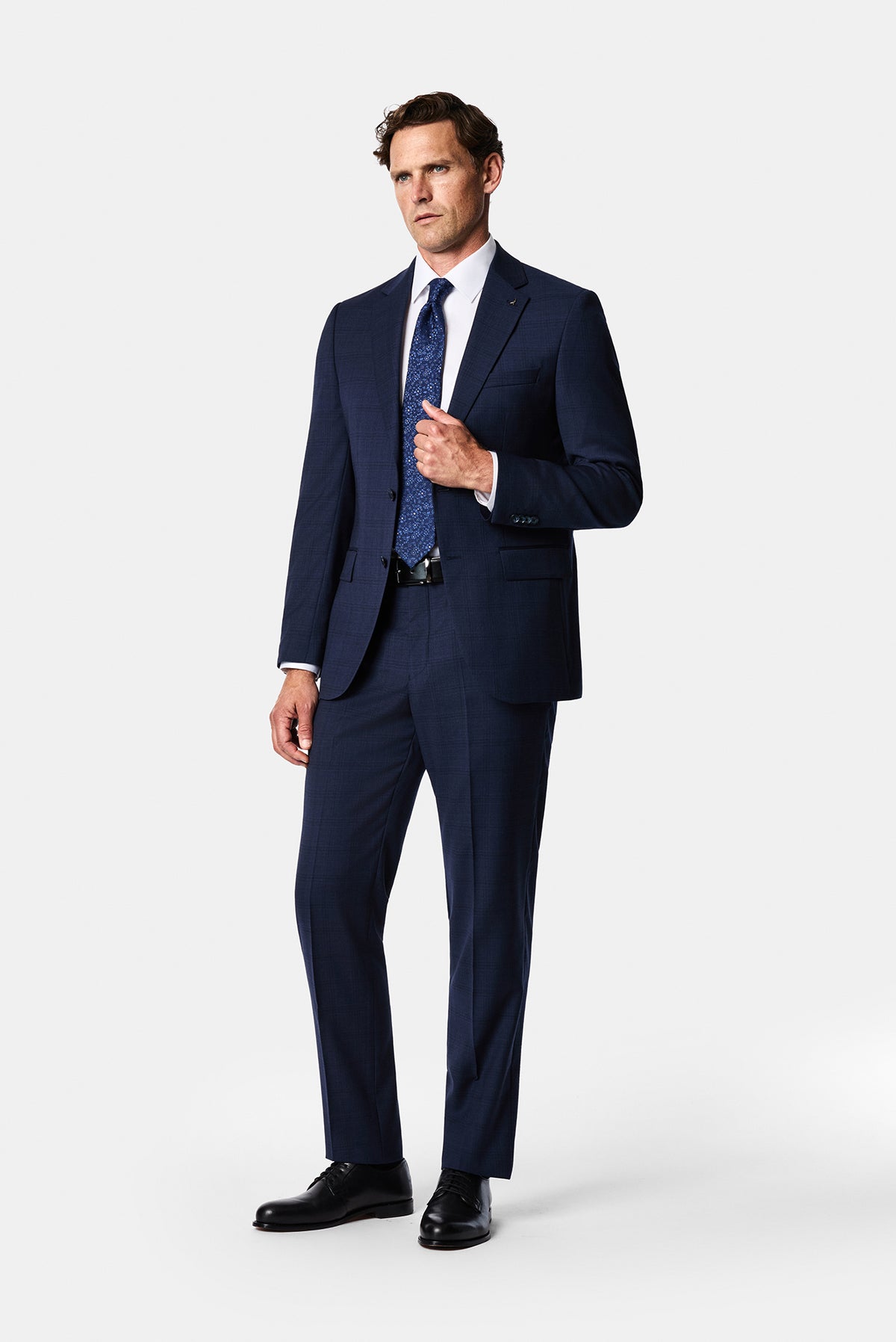 Koyu Lacivert 6 Drop Regular Fit Mono Yaka Ekose Yünlü Takım Elbise