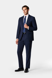 Koyu Lacivert 6 Drop Regular Fit Mono Yaka Ekose Yünlü Takım Elbise
