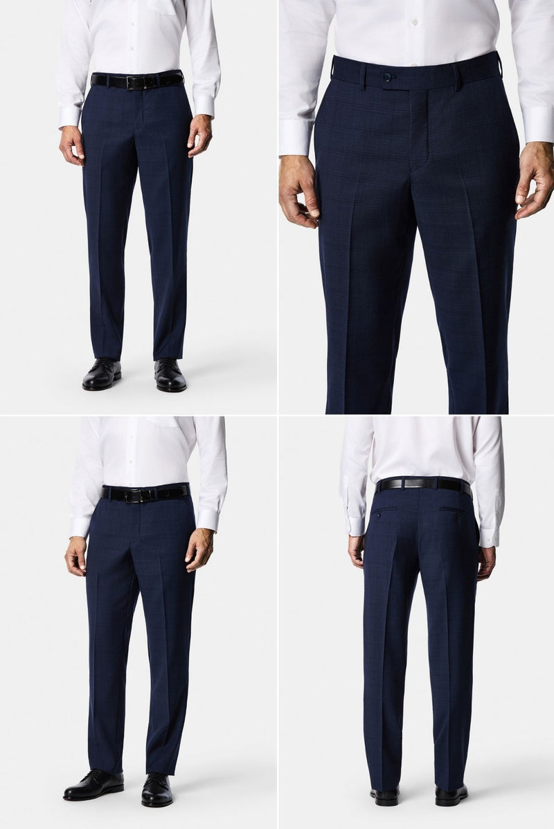 Koyu Lacivert 6 Drop Regular Fit Mono Yaka Ekose Yünlü Takım Elbise