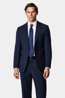 Koyu Lacivert 6 Drop Regular Fit Mono Yaka Ekose Yünlü Takım Elbise