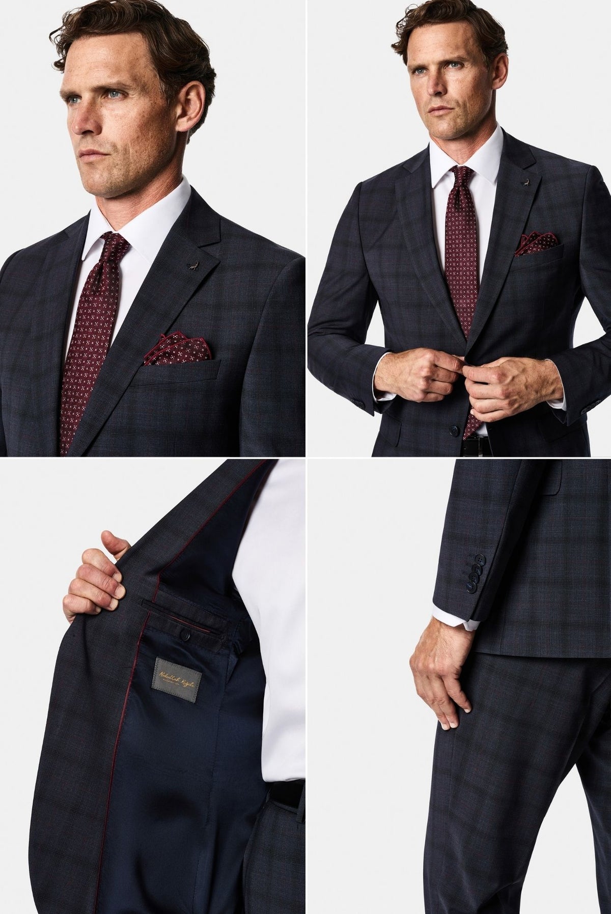 Koyu Lacivert 6 Drop Regular Fit Mono Yaka Yünlü Ekose Takım Elbise