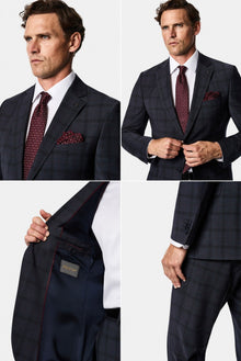 Koyu Lacivert 6 Drop Regular Fit Mono Yaka Yünlü Ekose Takım Elbise