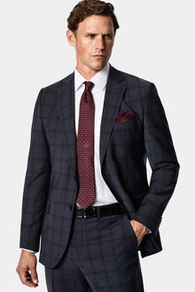 Koyu Lacivert 6 Drop Regular Fit Mono Yaka Yünlü Ekose Takım Elbise