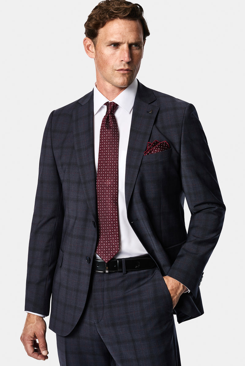 Koyu Lacivert 6 Drop Regular Fit Mono Yaka Yünlü Ekose Takım Elbise