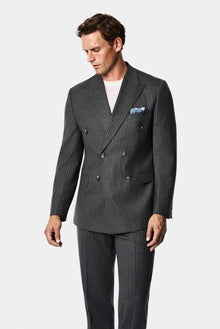 Orta Füme 7 Drop Slim Fit Sivri Yaka Kruvaze Düz Yünlü Beli Lastikli Takım Elbise
