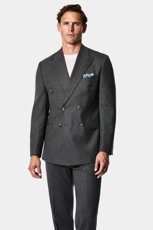 Orta Füme 7 Drop Slim Fit Sivri Yaka Kruvaze Düz Yünlü Beli Lastikli Takım Elbise