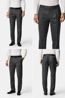 Orta Füme 7 Drop Slim Fit Sivri Yaka Kruvaze Düz Yünlü Beli Lastikli Takım Elbise