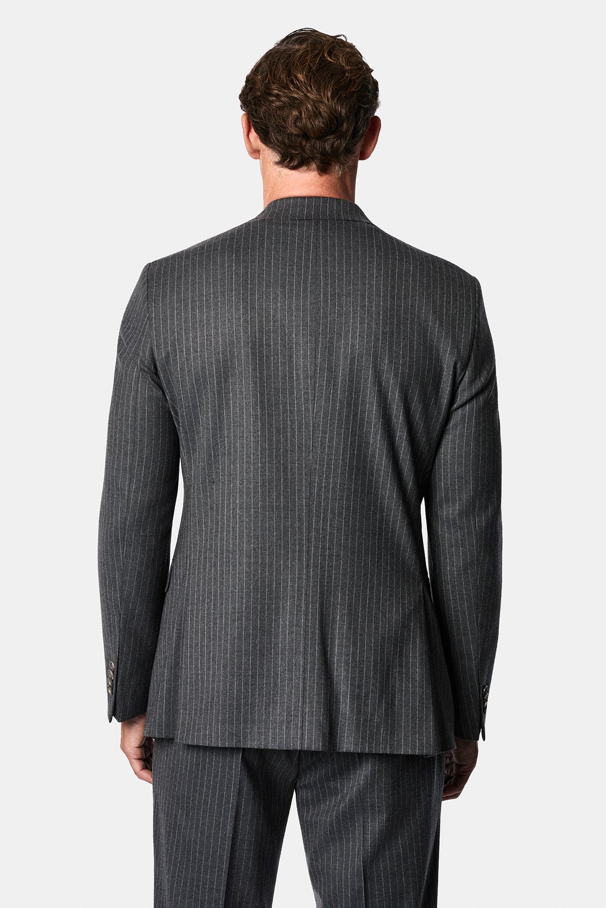 Orta Füme 7 Drop Slim Fit Sivri Yaka Kruvaze Düz Yünlü Beli Lastikli Takım Elbise