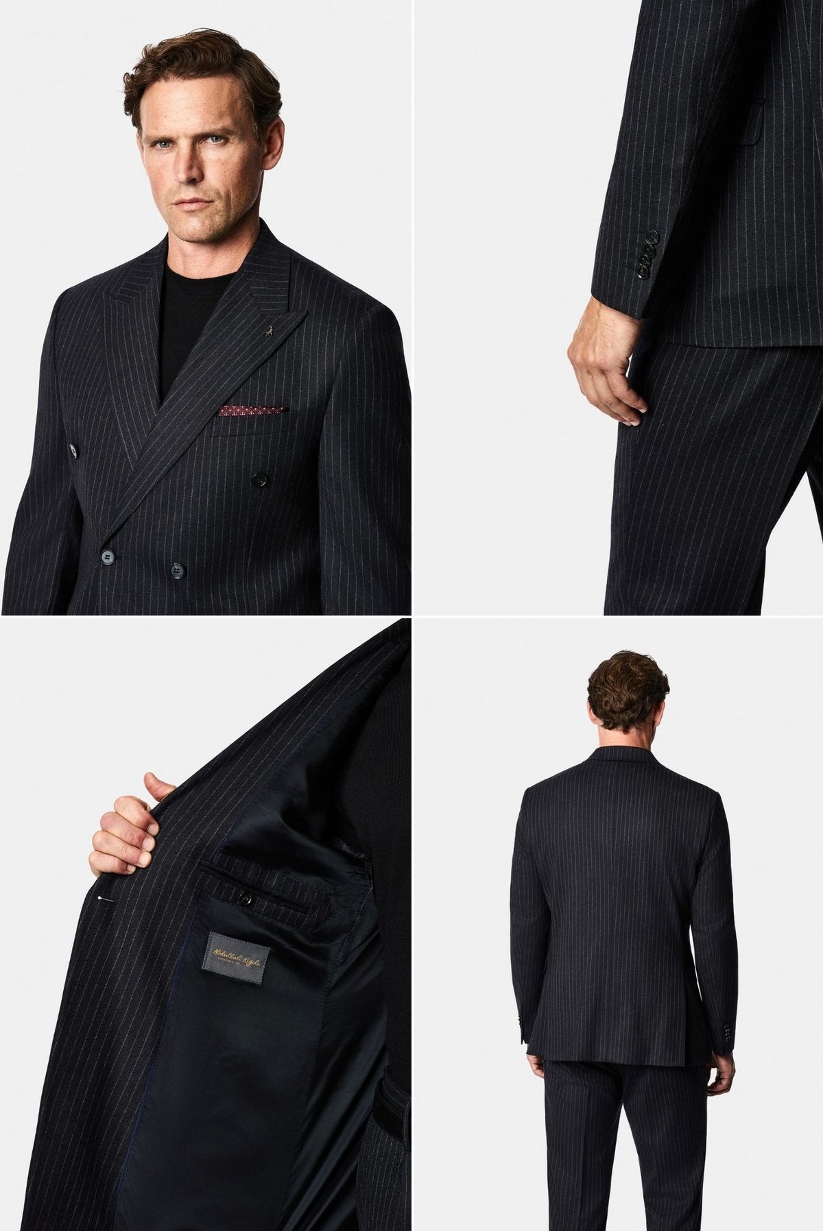 Siyah Lacivert 7 Drop Slim Fit Sivri Yaka Kruvaze Düz Yünlü Beli Lastikli Takım Elbise