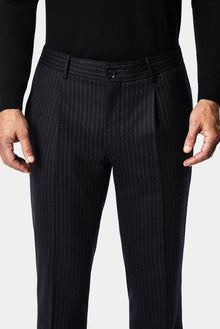 Siyah Lacivert 7 Drop Slim Fit Sivri Yaka Kruvaze Düz Yünlü Beli Lastikli Takım Elbise
