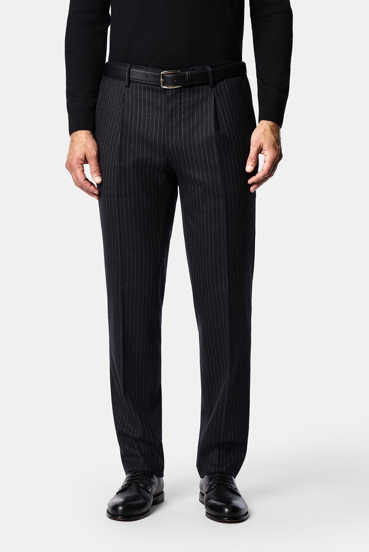 Siyah Lacivert 7 Drop Slim Fit Sivri Yaka Kruvaze Düz Yünlü Beli Lastikli Takım Elbise