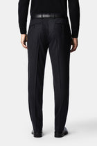 Siyah Lacivert 7 Drop Slim Fit Sivri Yaka Kruvaze Düz Yünlü Beli Lastikli Takım Elbise