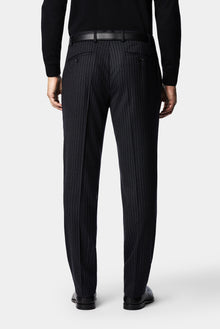 Siyah Lacivert 7 Drop Slim Fit Sivri Yaka Kruvaze Düz Yünlü Beli Lastikli Takım Elbise