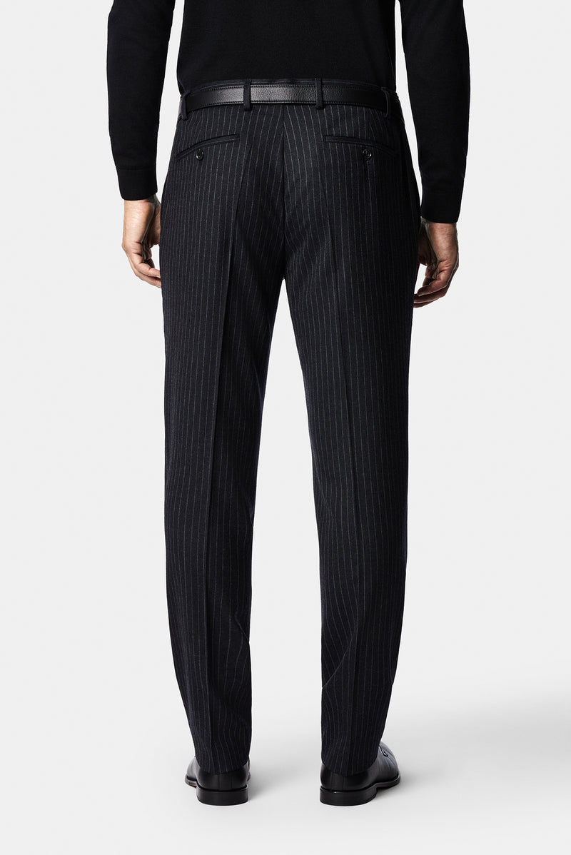 Siyah Lacivert 7 Drop Slim Fit Sivri Yaka Kruvaze Düz Yünlü Beli Lastikli Takım Elbise