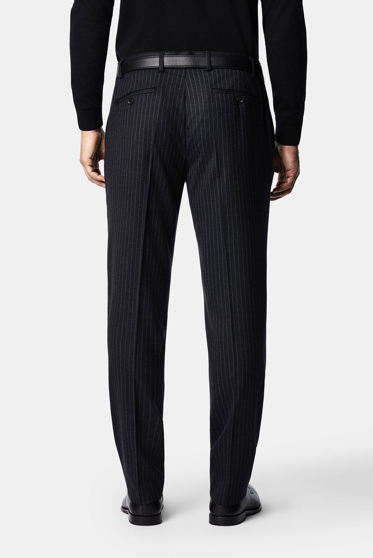 Siyah Lacivert 7 Drop Slim Fit Sivri Yaka Kruvaze Düz Yünlü Beli Lastikli Takım Elbise