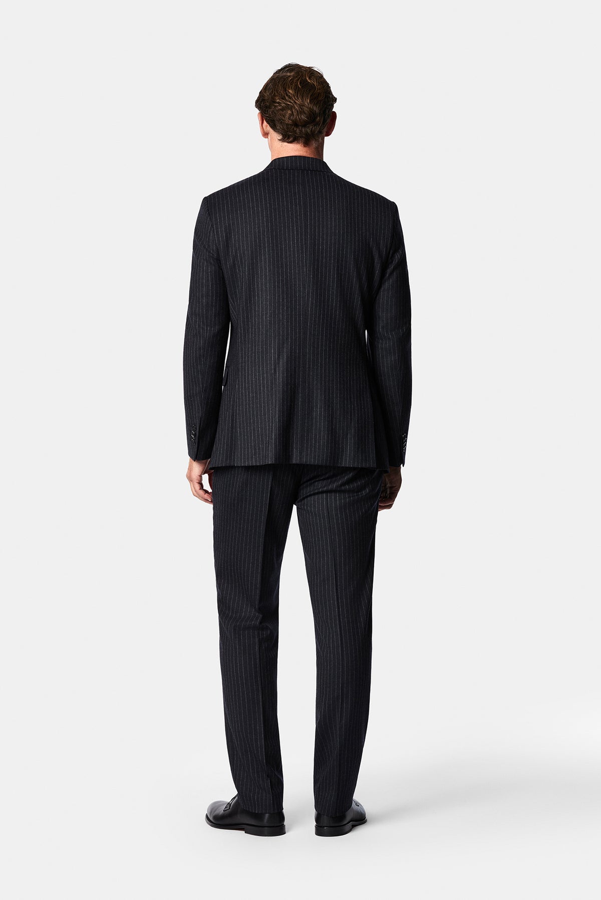 Siyah Lacivert 7 Drop Slim Fit Sivri Yaka Kruvaze Düz Yünlü Beli Lastikli Takım Elbise