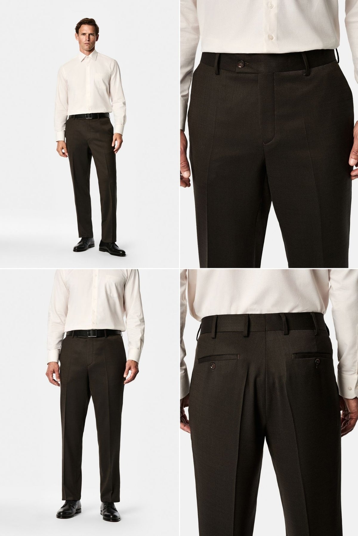 Koyu Kahve 4 Drop Relaxed Fit Rahat Kesim Mono Yaka Desenli Yünlü Takım Elbise