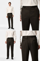 Koyu Kahve 4 Drop Relaxed Fit Rahat Kesim Mono Yaka Desenli Yünlü Takım Elbise