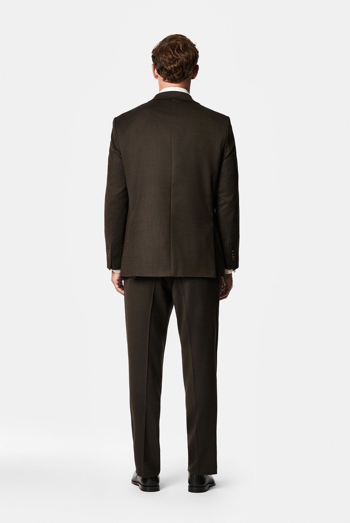 Koyu Kahve 4 Drop Relaxed Fit Rahat Kesim Mono Yaka Desenli Yünlü Takım Elbise