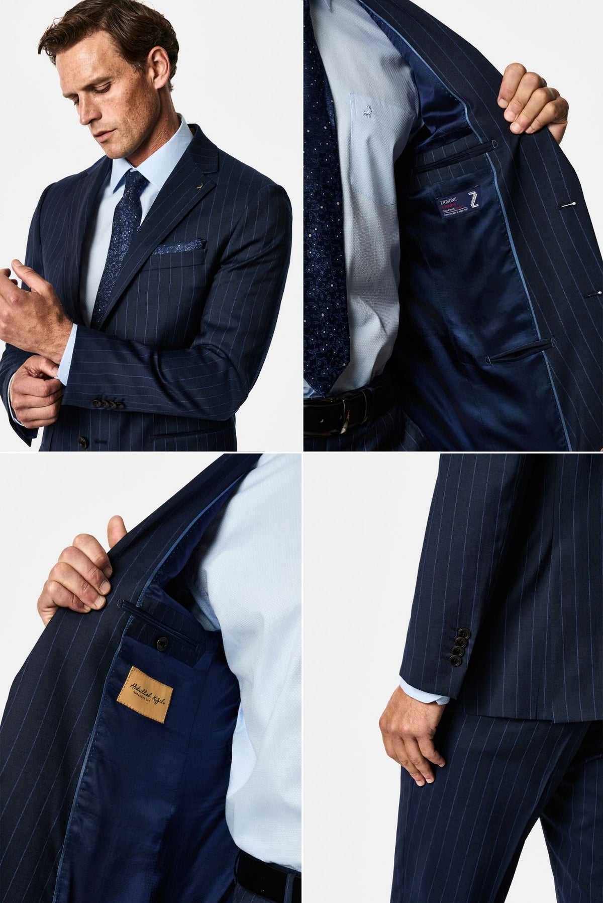 Orta Lacivert 6 Drop Regular Fit Standart Kesim Mono Yaka %100 Yün Çizgili İtalyan Takım Elbise