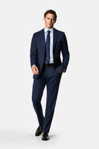 Orta Lacivert 6 Drop Regular Fit Standart Kesim Mono Yaka %100 Yün Çizgili İtalyan Takım Elbise