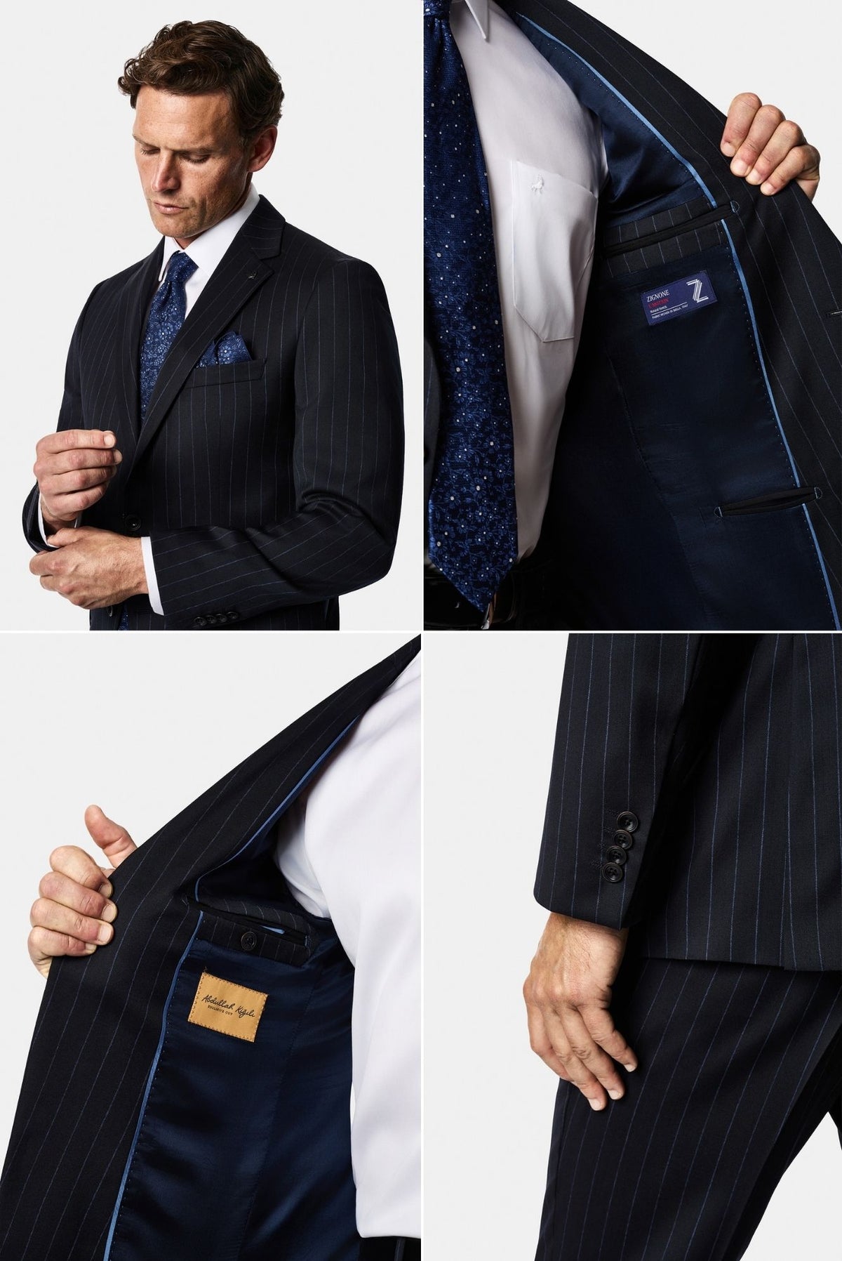 Koyu Lacivert 6 Drop Regular Fit Standart Kesim Mono Yaka %100 Yün Çizgili İtalyan Takım Elbise