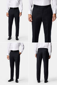 Koyu Lacivert 6 Drop Regular Fit Standart Kesim Mono Yaka %100 Yün Çizgili İtalyan Takım Elbise